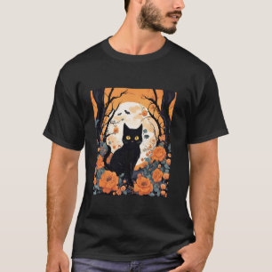 Camiseta Gato Preto Floral Fofo Na Floresta Halloween Assus