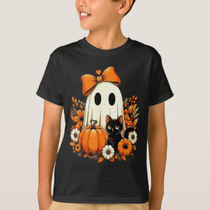 Camiseta Gato Preto Floral Groovy Dia das Bruxas Fantasma