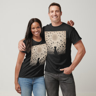 Camiseta Gato Preto Floral Lua Halloween Cottagecore Estéti