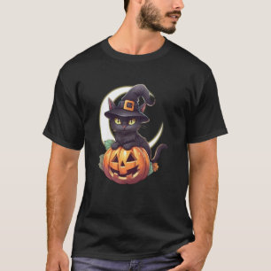 Camiseta Gato Preto Fofo Abóbora De Jack O'Lantern Lua Hall