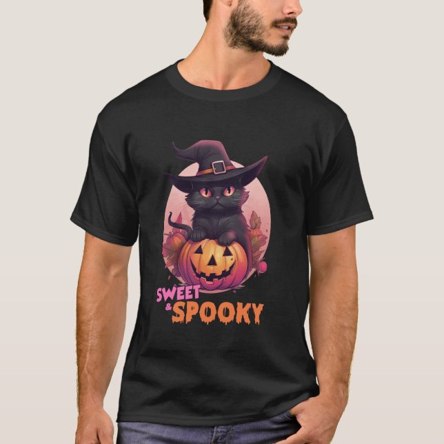Camiseta Gato Preto Fofo & Abóbora Doce Espiritual Lua Chei (Frente)