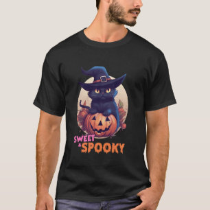 Camiseta Gato Preto Fofo & Abóbora Doce Espiritual Lua Chei