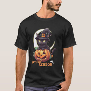 Camiseta Gato Preto Fofo Abóbora Estação Assustadora Lua Cr
