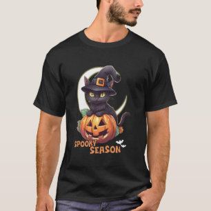 Camiseta Gato Preto Fofo Abóbora Estação Assustadora Lua Cr