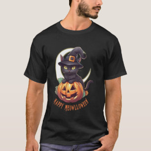 Camiseta Gato Preto Fofo & Abóbora Feliz Meowlloween Cresce