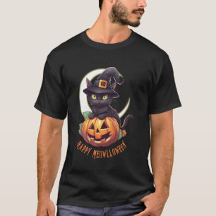 Camiseta Gato Preto Fofo & Abóbora Feliz Meowlloween Cresce