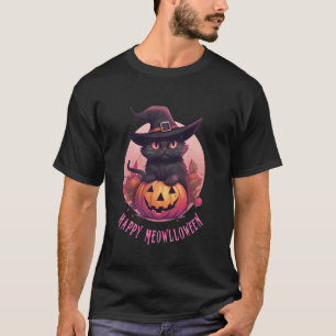 Camiseta Gato Preto Fofo Abóbora Feliz Meowlloween Lua Chei