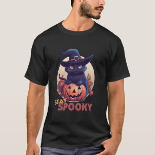 Camiseta Gato Preto Fofo & Abóbora Fique Assustador Lua Che