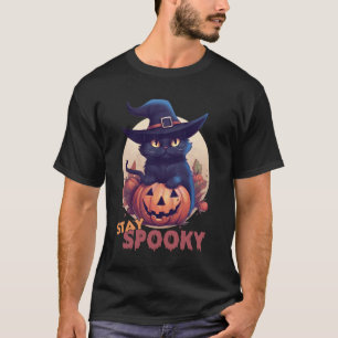 Camiseta Gato Preto Fofo & Abóbora Fique Assustador Lua Che