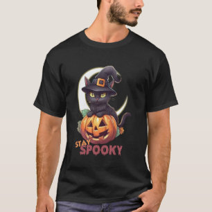 Camiseta Gato Preto Fofo & Abóbora Fique Assustador Lua Cre