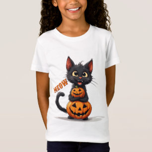 Camiseta Gato Preto Fofo Abraçando Abóbora Halloween 🎃
