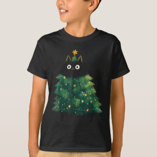Camiseta Gato Preto Fofo Árvore de Natal Gatinho Engraçado 