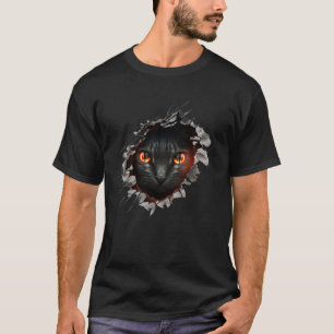Camiseta Gato Preto Fofo com Buraco Rasgado