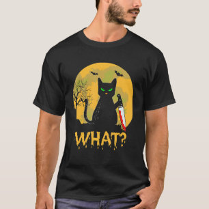 Camiseta Gato Preto Fofo Com Faca Sangrenta Fantasia de Lua