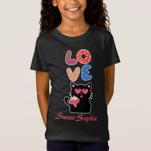 Camiseta Gato Preto Fofo com Óculos de Sol em Forma de Cora
