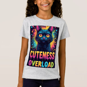 Camiseta Gato Preto Fofo Com Olhos Amarelos Grandes