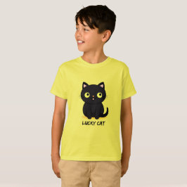 Camiseta Gato Preto Fofo com Olhos Grandes