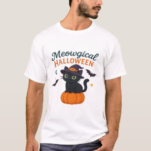 Camiseta Gato Preto Fofo com Olhos Verdes Brilhantes em Abó