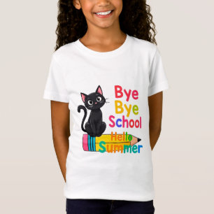 Camiseta Gato Preto Fofo com Texto Colorido