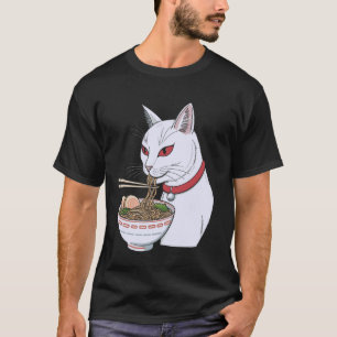 Camiseta Gato Preto Fofo Comendo Ramen Estética Japonesa