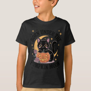 Camiseta Gato Preto Fofo de Halloween Pastel Gótico Bruxa