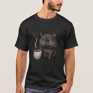 Camiseta Gato Preto Fofo Engraçado Café Irritado