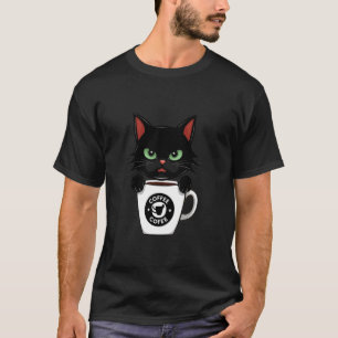 Camiseta Gato Preto Fofo Engraçado Café Irritado 1