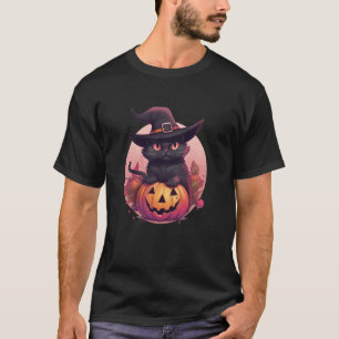 Camiseta Gato Preto Fofo Jack O'Lantern Abóbora Lua Cheia H