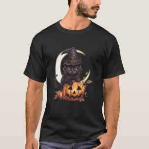 Camiseta Gato Preto Fofo Jack O'Lantern Abóbora Lua Cheia H