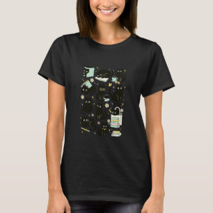 Camiseta Gato Preto Fofo Lendo Amante De Livros Estéticos G