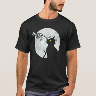 Camiseta Gato Preto Fofo Lua Cheia Esqueleto Morto-Vivo Hal