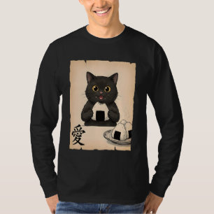Camiseta Gato Preto Fofo Onigiri Anime Japonês Kawaii Estét