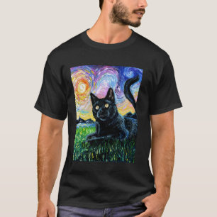 Camiseta Gato Preto Fofo Pôr do Sol Pintura Colorida Arte d
