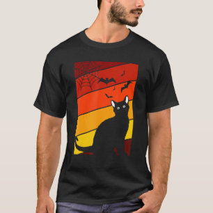 Camiseta Gato Preto Frio Fantasia de Halloween Kit Retro Mo