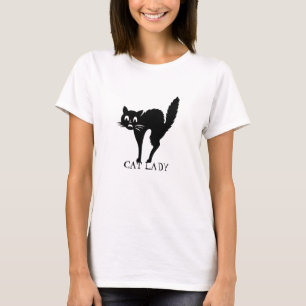Camiseta Gato preto, gato assustado, texto personalizado fo