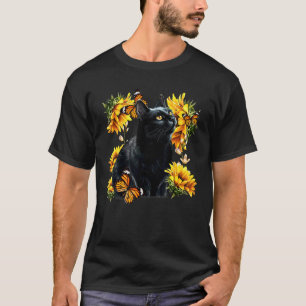 Camiseta Gato Preto Girassol Borboleta Fofa