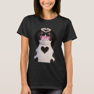 Camiseta Gato Preto Gordo Fofo Pai Mãe Corações Óculos de S