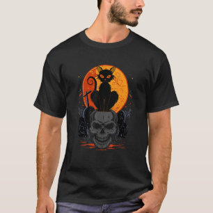 Camiseta Gato Preto Gótico de Halloween Fofo em Pé Sobre Ca