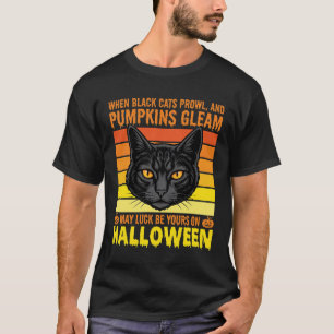 Camiseta Gato Preto Gráfico de Abóbora Vintage de Halloween