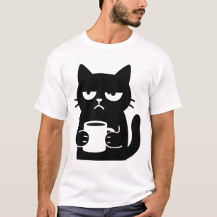 Camiseta Gato Preto Grumado com Café Engraçado