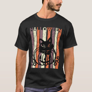 Camiseta Gato Preto Halloween Abóbora Gótica Retro Envelhec