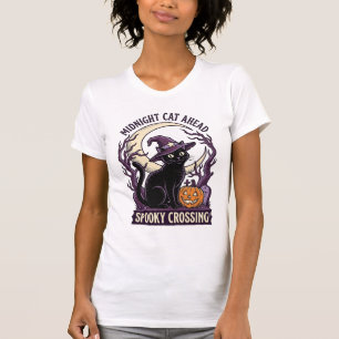 Camiseta Gato Preto Halloween Gravura Vintage Abóbora Gato