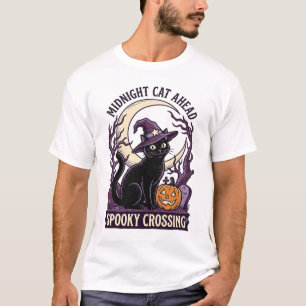 Camiseta Gato Preto Halloween Gravura Vintage Abóbora Gato