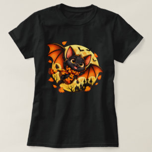 Camiseta Gato Preto Halloween Morcego Lua Fofa