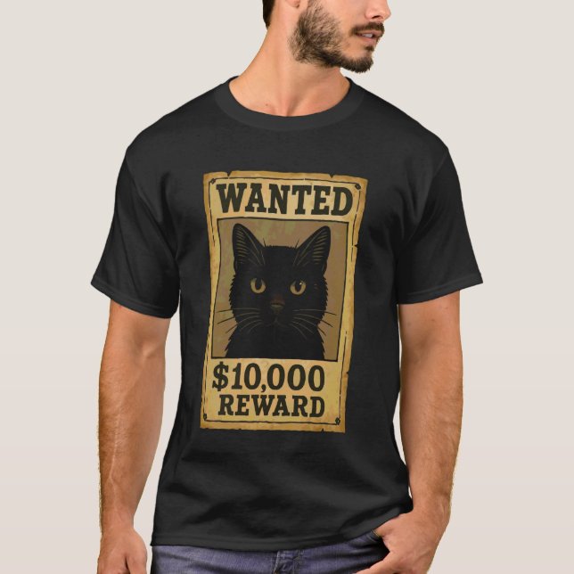 Camiseta Gato Preto Imagem Procurada (Frente)