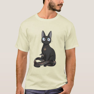 Camiseta Gato Preto Inteligente com Óculos & Cinto Infinito