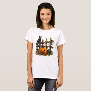 Camiseta Gato Preto Jack-O' Lanterna Branco Halloween