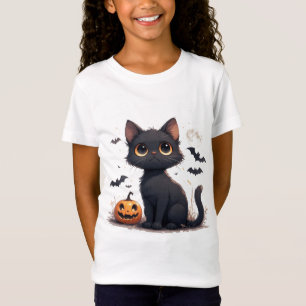 Camiseta Gato Preto Kawaii com abóbora Halloween 🎃