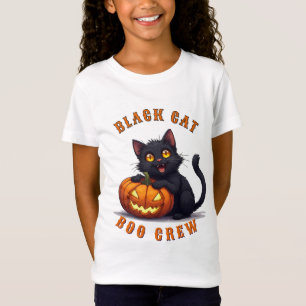 Camiseta Gato Preto Kawaii Sentado Em Abóbora Halloween 🎃
