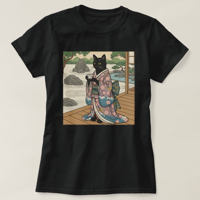 Camiseta Gato Preto Kimono  (Frente do Design)